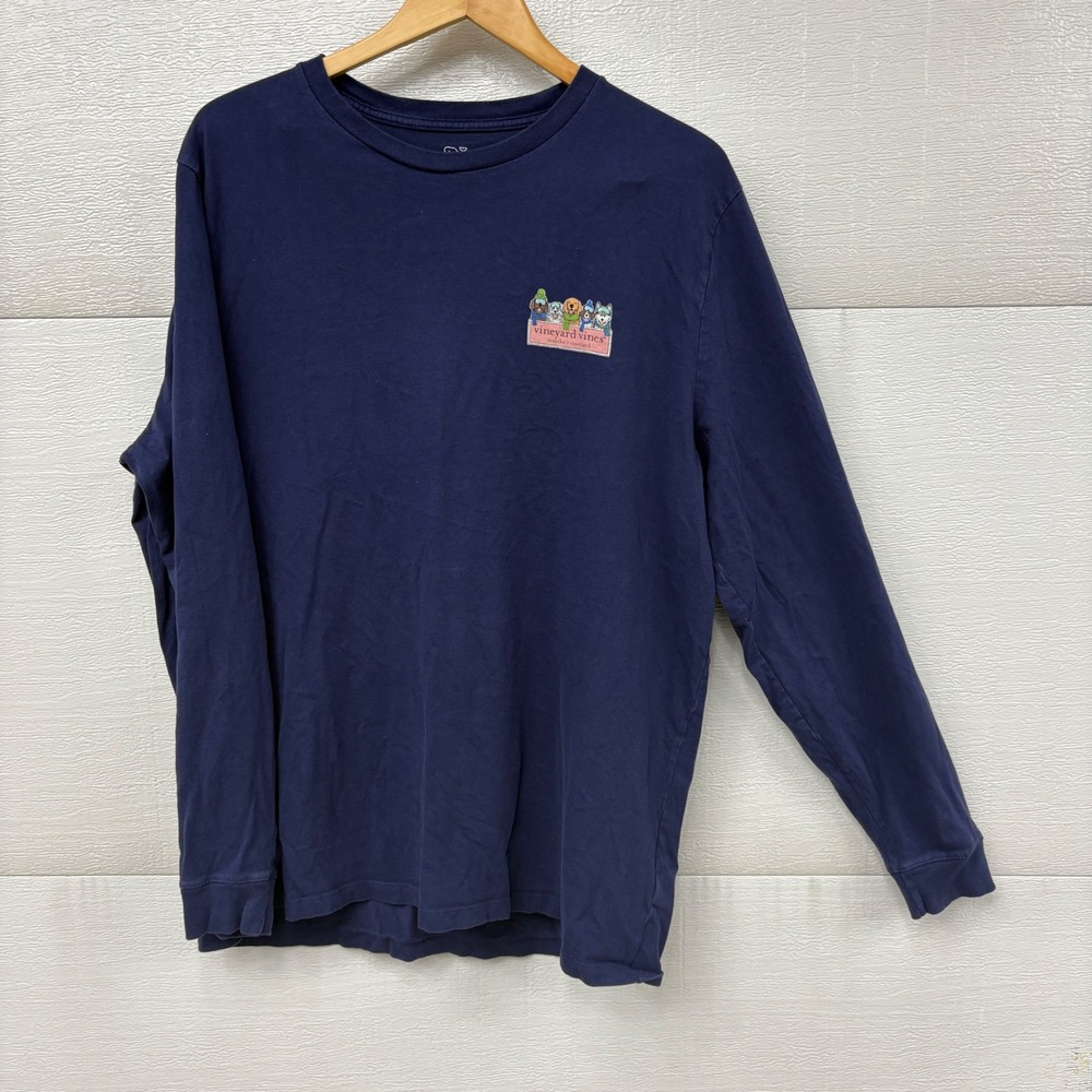 Vineyard Vines Mens XL Navy Blue Winter Ski Dogs Graphic Long Sleeve T-Shirt